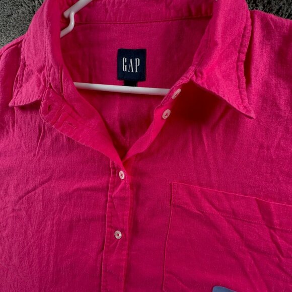 NWOT GAP Linen Rayon Blend Hot Pink Button Up Shirt Long Sleeve Large Ladies - Picture 8 of 12